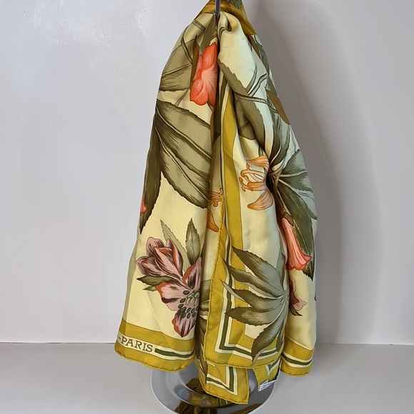 Hermes Accessories Hermes Clematis Silk Scarf In Yellow Green Pink